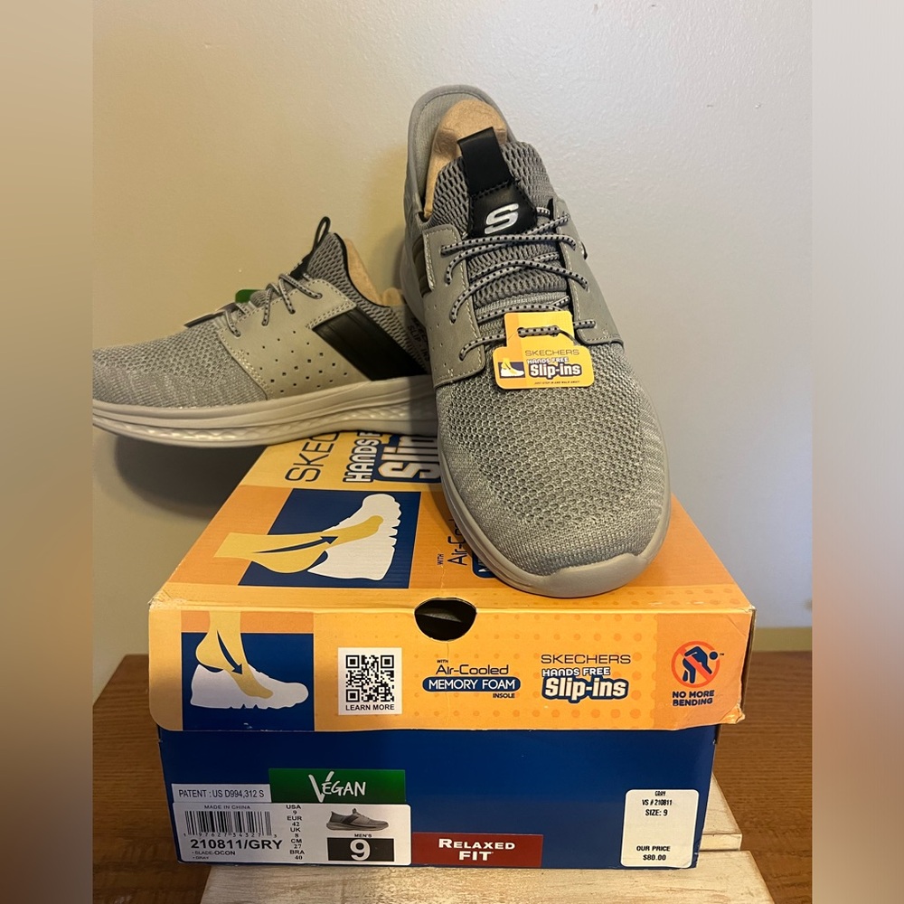 Men’s slip in sketchers sneakers memory foam BRAND NEW in box sz. 9 grey